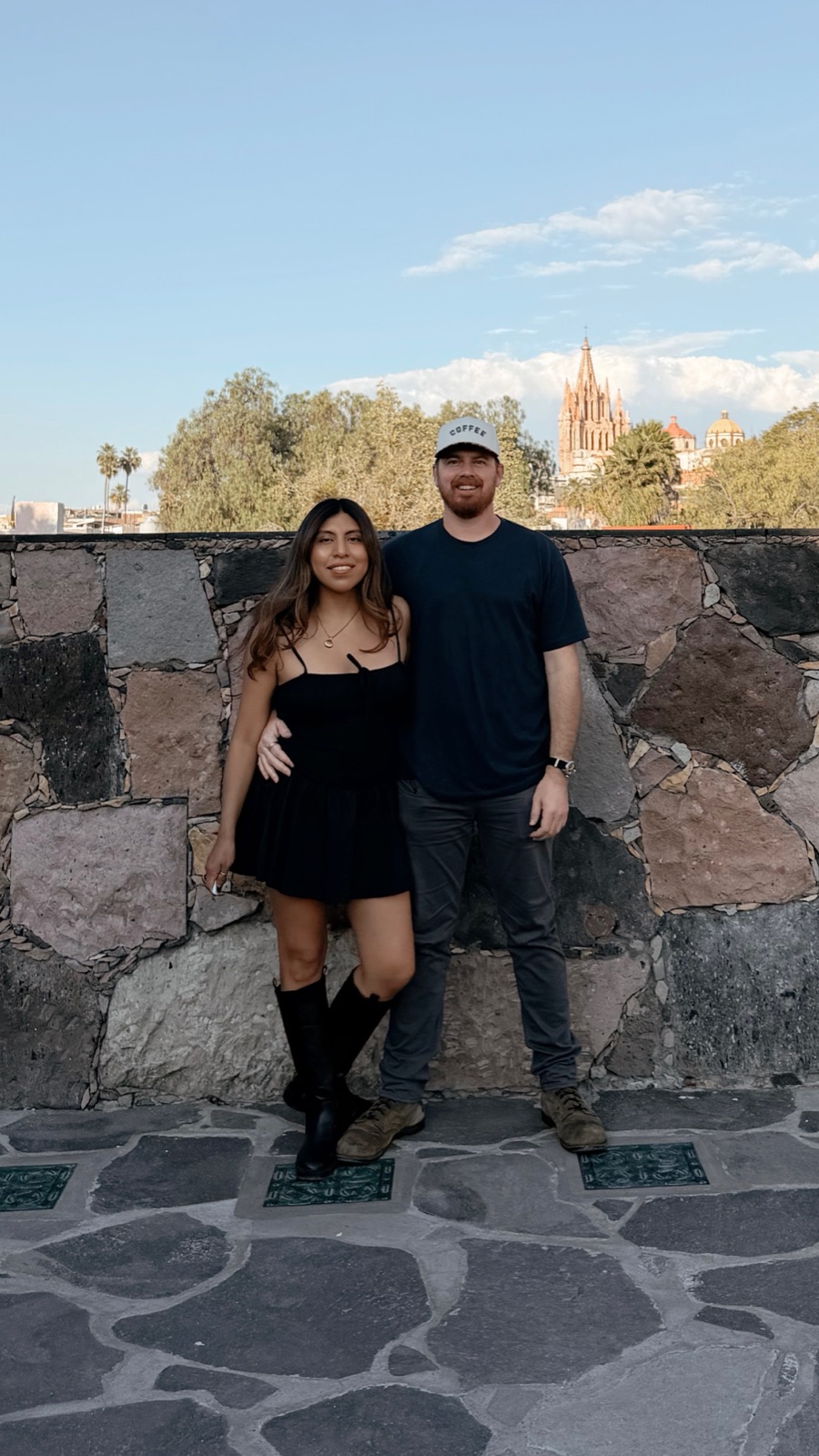 Adriana and Cameron in San Miguel de Allende with the parroquia behind
